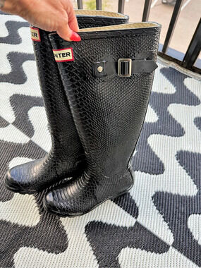 Hunter Original Tall Glossy Crocodile Embossed Rain Boots Glossy Crocodile Rain